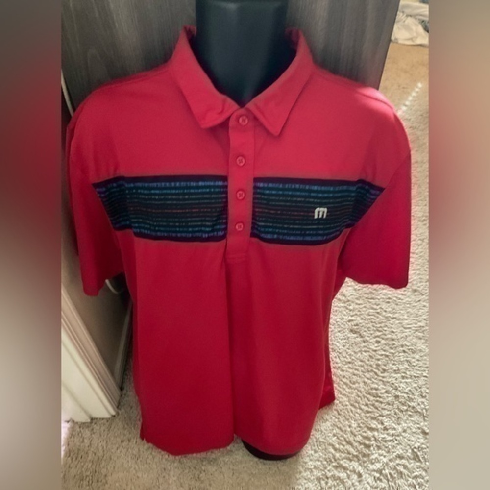 Men’s used Travis Mathew size XL red blue polo shirt